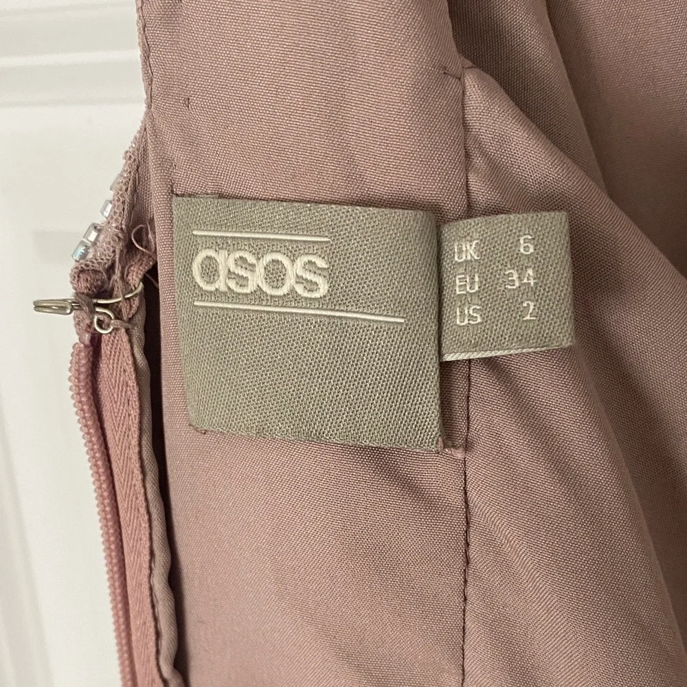 Asos Mauve Tulle Evening Gown/Bridesmaid/Prom Dress with Beaded Bodice - Picture 4 of 4